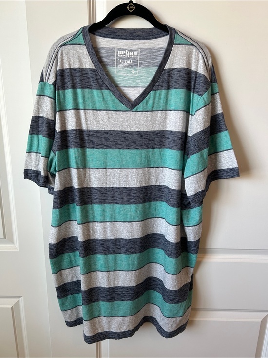 urban pipeline Other - Urban Pipeline Men's V-Neck Stripe Tee - Teal/Gray/Black 3XL Tall
